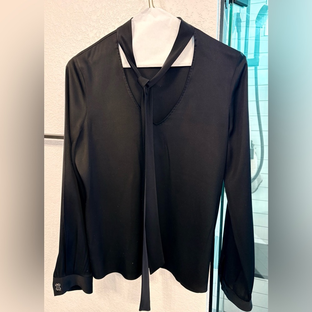 Elie Tahari Black Silk Blouse with Tie Neck